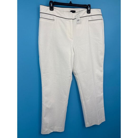 Ann Taylor Factory The Ankle Trouser Pant White With Black Piping Sz 14 NEW - Picture 2 of 6